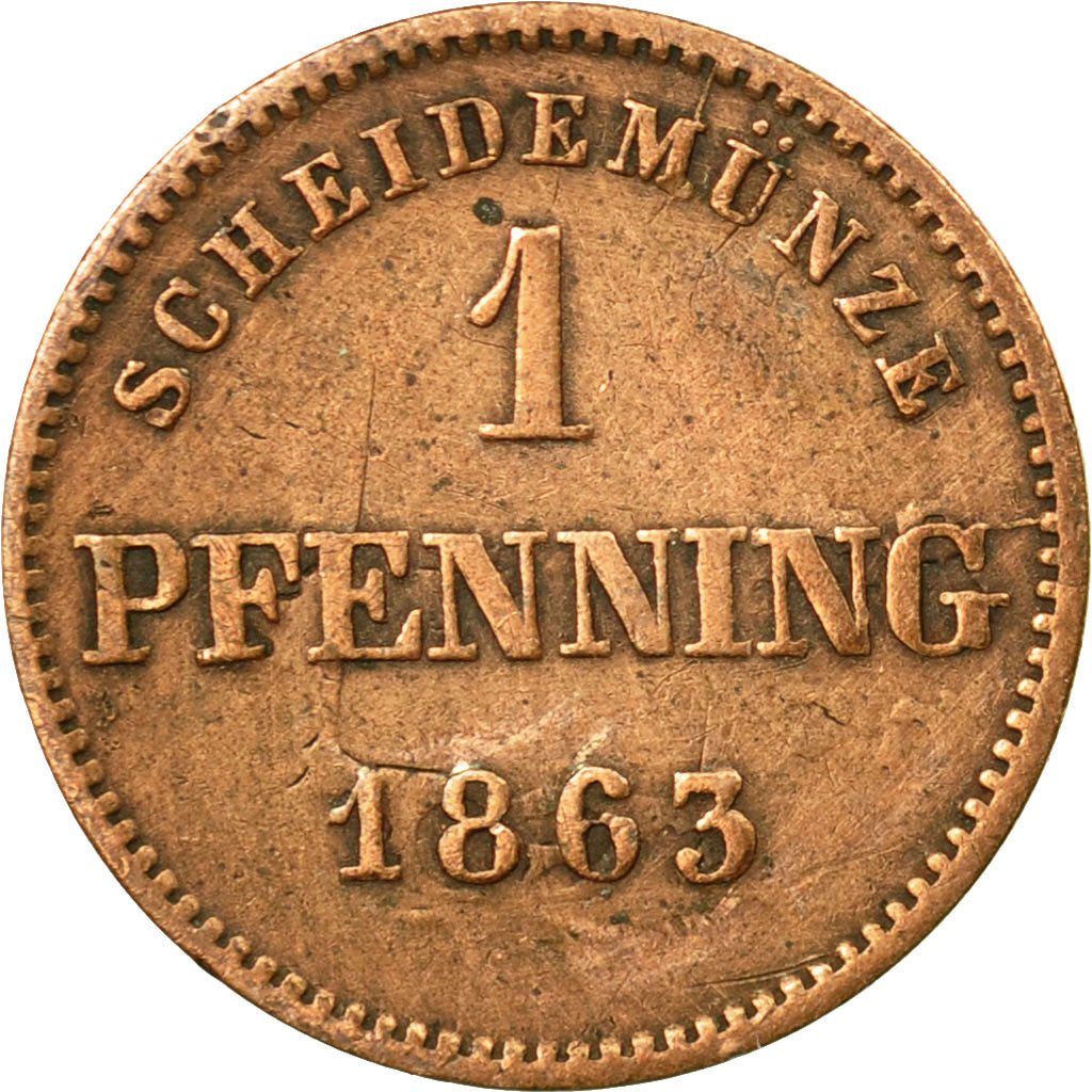 Coin, German States, BAVARIA, Maximilian II, Pfennig, 1863, EF(40-45), Copper