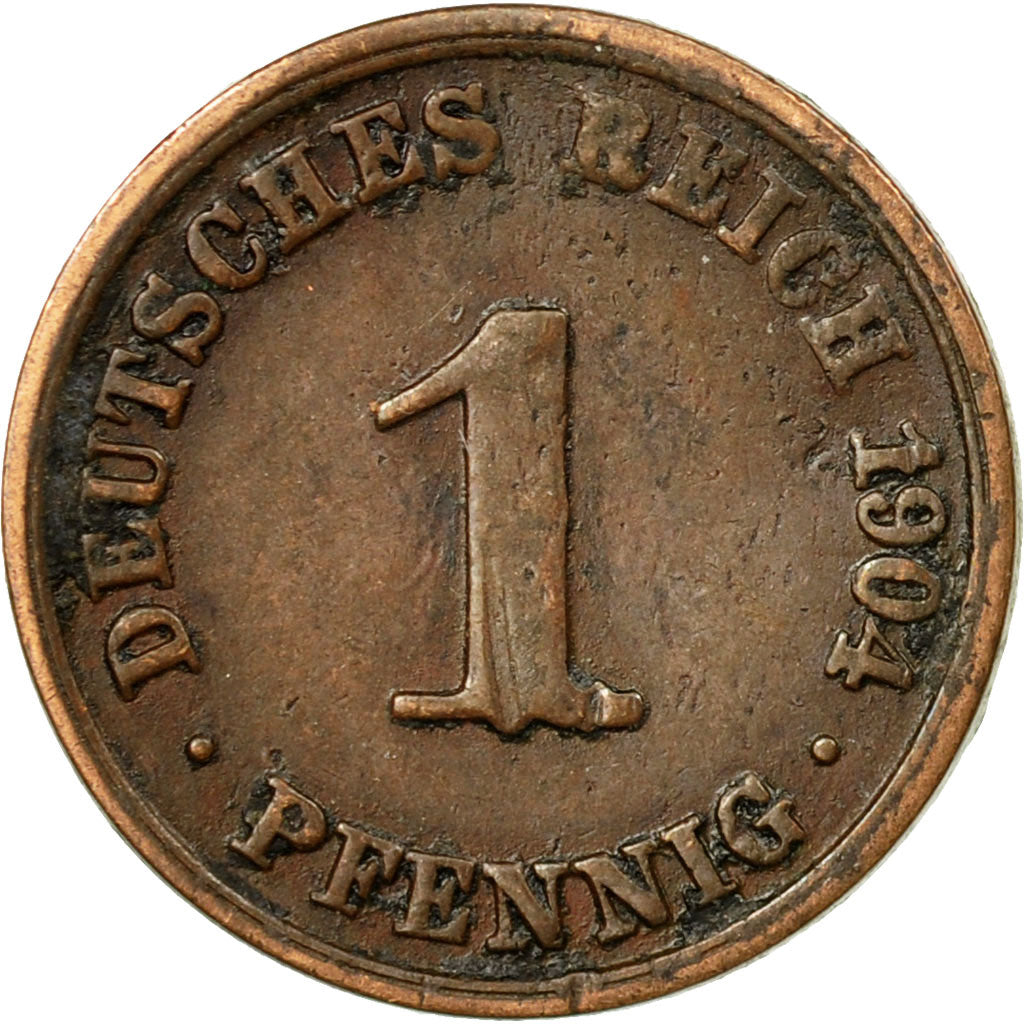 Coin, GERMANY - EMPIRE, Wilhelm II, Pfennig, 1904, Berlin, EF(40-45), Copper