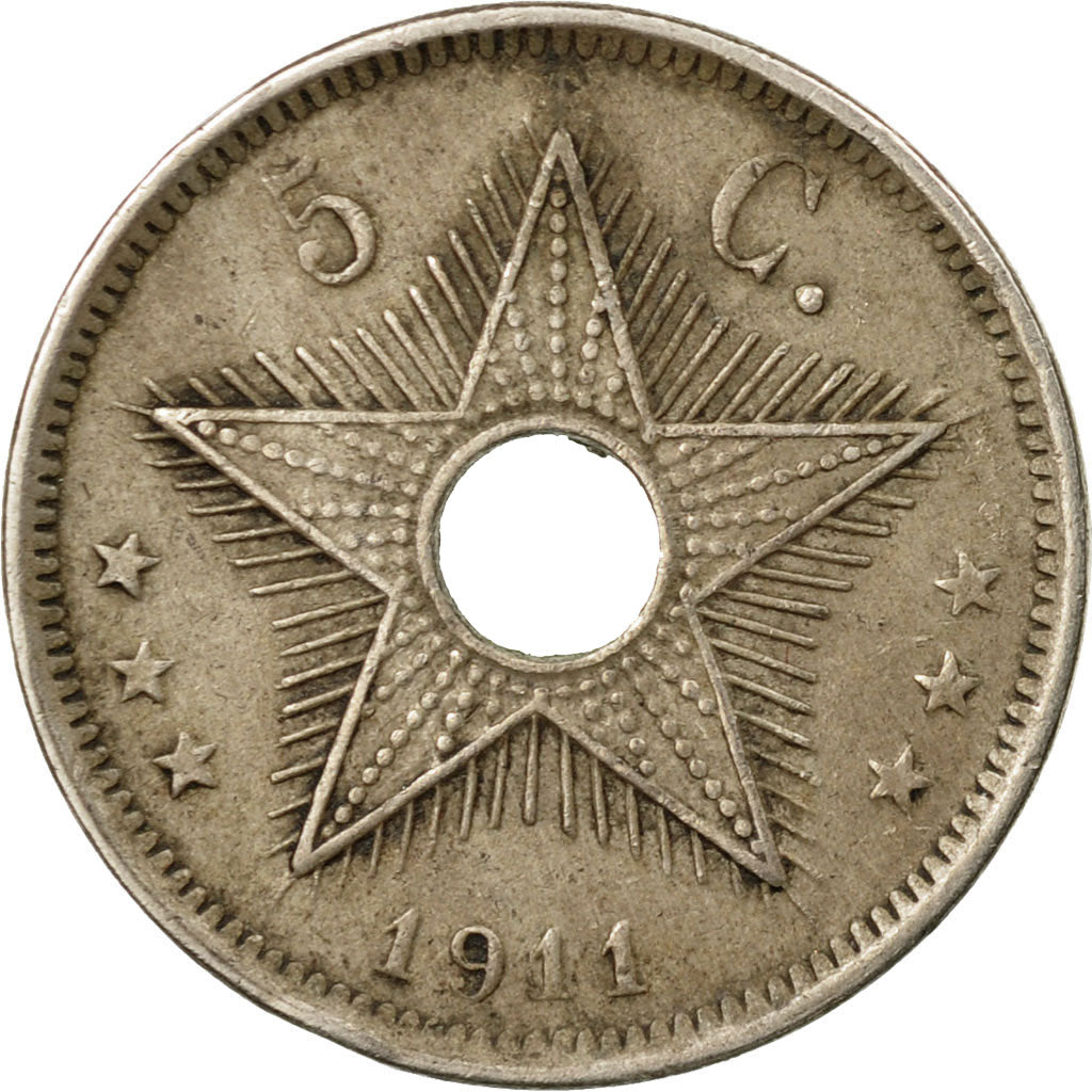 Coin, Belgian Congo, 5 Centimes, 1911, EF(40-45), Copper-nickel, KM:17
