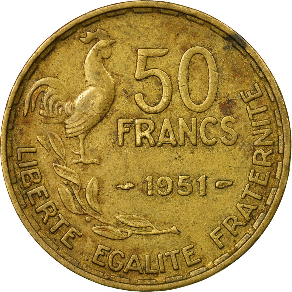Munten, Frankrijk, Guiraud, 50 Francs, 1951, Paris, ZF+, Aluminum-Bronze