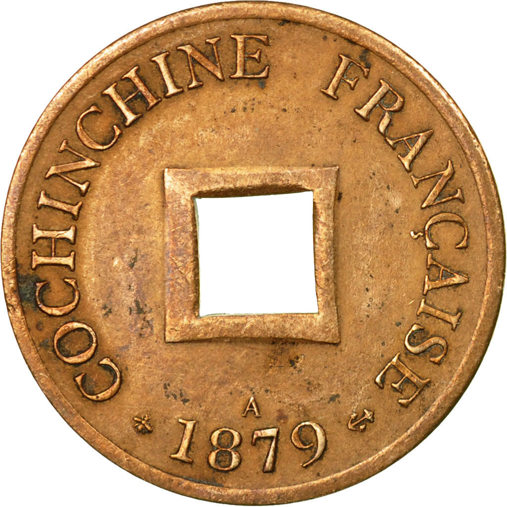Moneda, COCHINCHINA FRANCESA, 2 Sapeque, 1879, Paris, MBC+, Bronce, KM:2