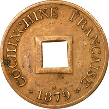 Moneda, COCHINCHINA FRANCESA, 2 Sapeque, 1879, Paris, MBC+, Bronce, KM:2