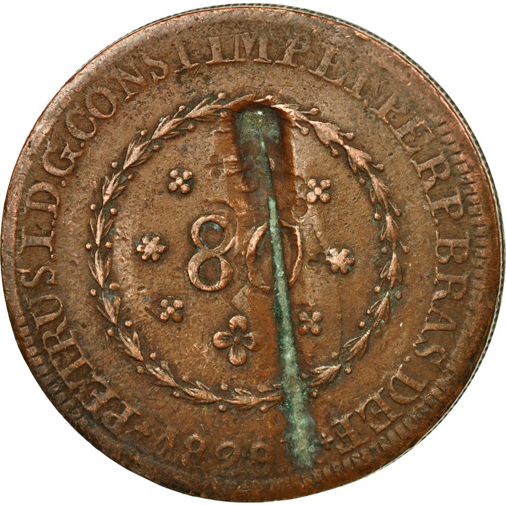Coin, Brazil, Pedro I, 80 Reis, 1829, Rio de Janeiro, EF(40-45), Copper