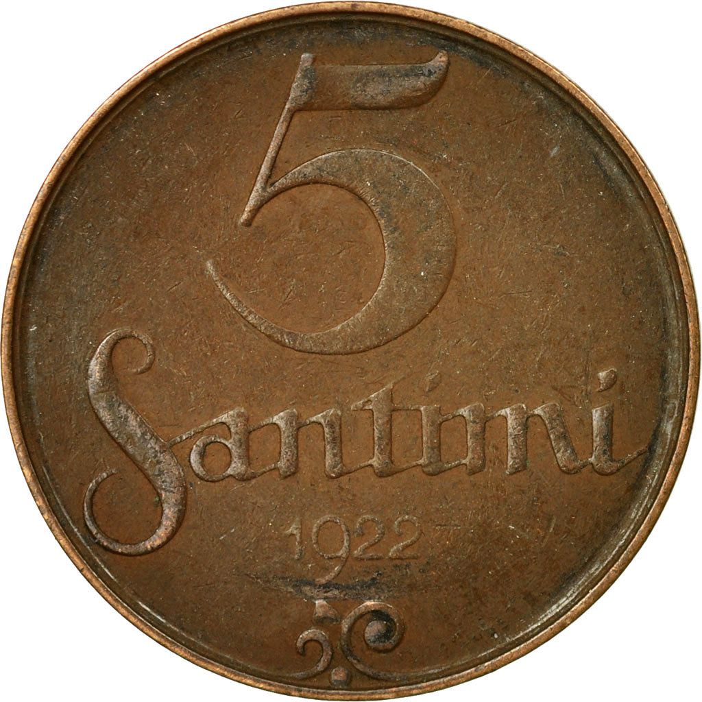 Coin, Latvia, 5 Santimi, 1922, EF(40-45), Bronze, KM:3