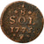 Moneta, Lussemburgo, Maria Theresa, 1/8 Sol, 1775, Brussels, MB, Rame, KM:5