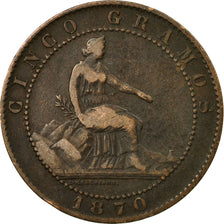 Coin, Spain, Provisional Government, 5 Centimos, 1870, VF(30-35), Copper, KM:662