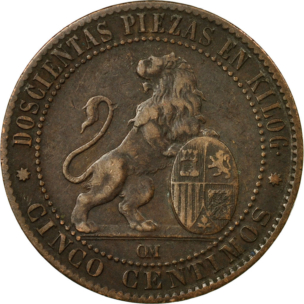 Coin, Spain, Provisional Government, 5 Centimos, 1870, VF(30-35), Copper, KM:662