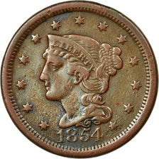 Coin, United States, Braided Hair Cent, Cent, 1854, U.S. Mint, Philadelphia