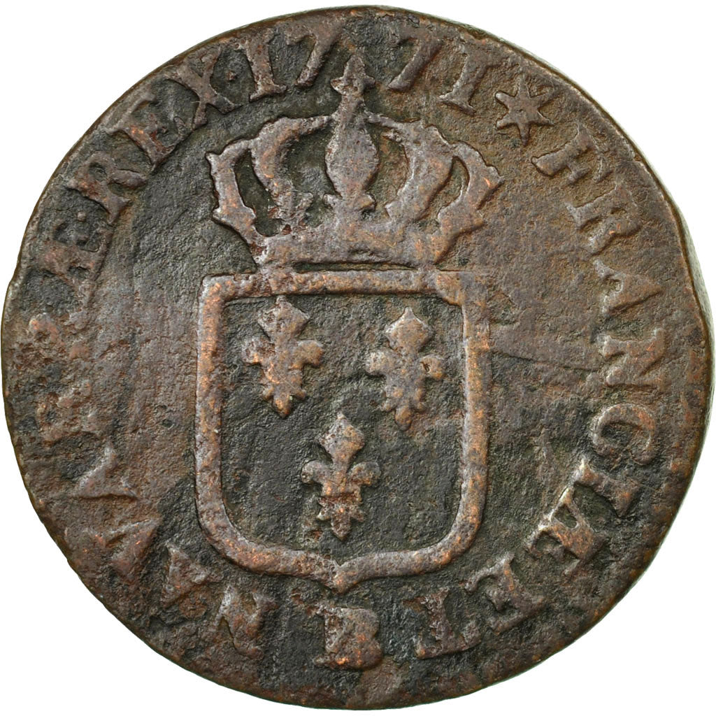 Moneta, Francia, Louis XV, Sol à la vieille tête, 1771, Strasbourg, B+, Rame