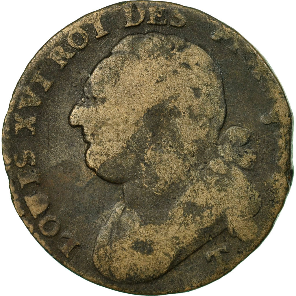 Coin, France, Louis XVI, 12 Deniers, 1792, Nantes, VF(20-25), Bronze, Gadoury:15