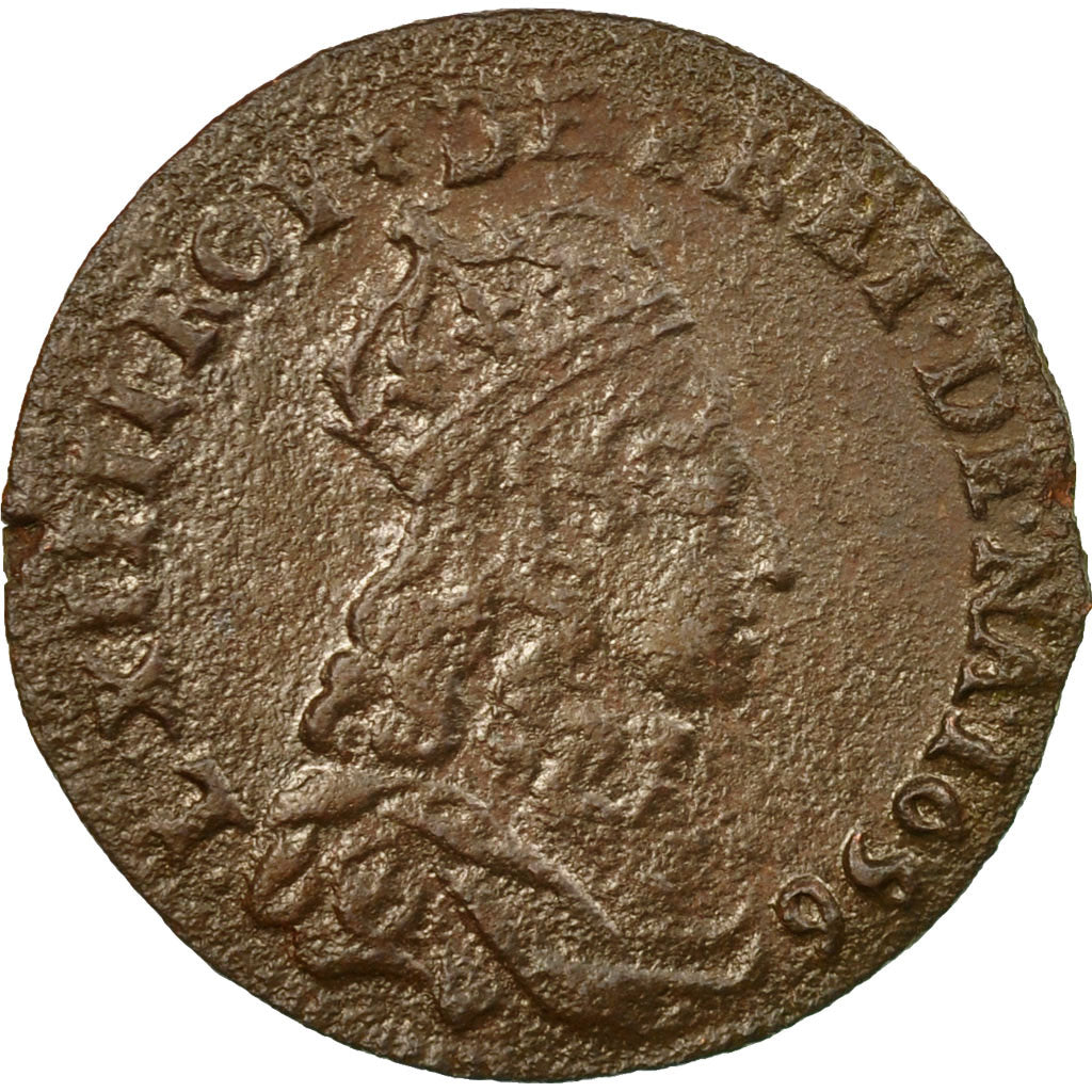 Coin, France, Louis XIV, Liard de France, 1656, Vimy, VF(30-35), Copper, C2G:62