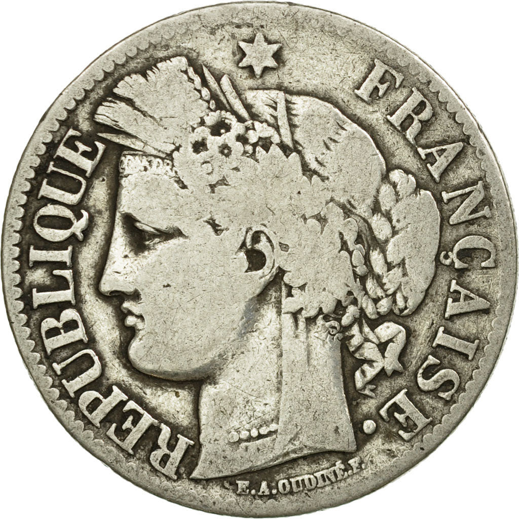 Moneta, Francia, Cérès, 2 Francs, 1871, Bordeaux, MB, Argento, KM:817.2