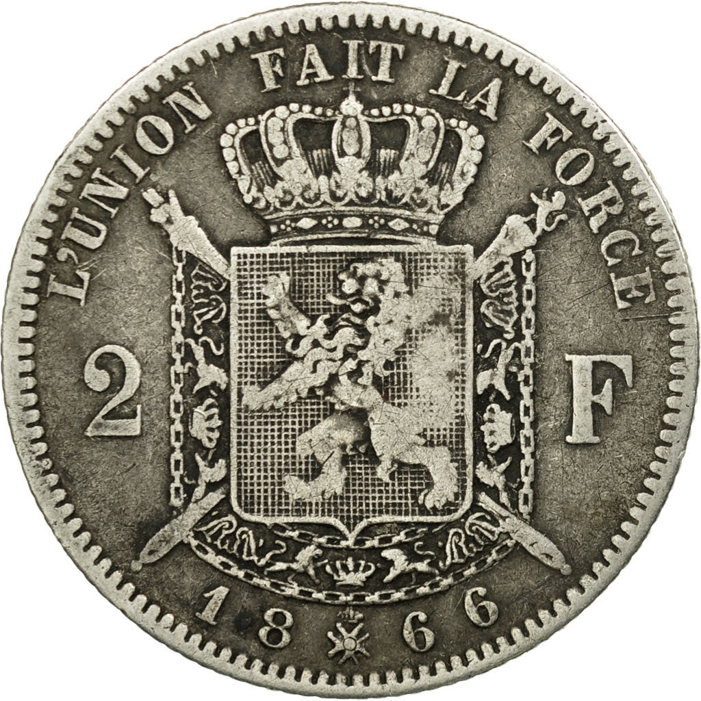 Coin, Belgium, Leopold II, 2 Francs, 2 Frank, 1866, VF(20-25), Silver, KM:30.1