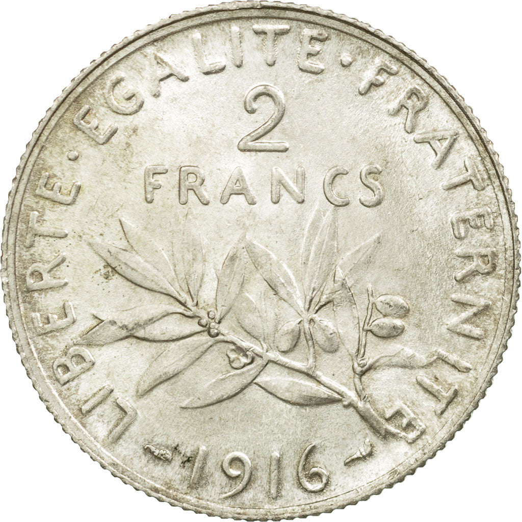 Coin, France, Semeuse, 2 Francs, 1916, Paris, MS(64), Silver, KM:845.1