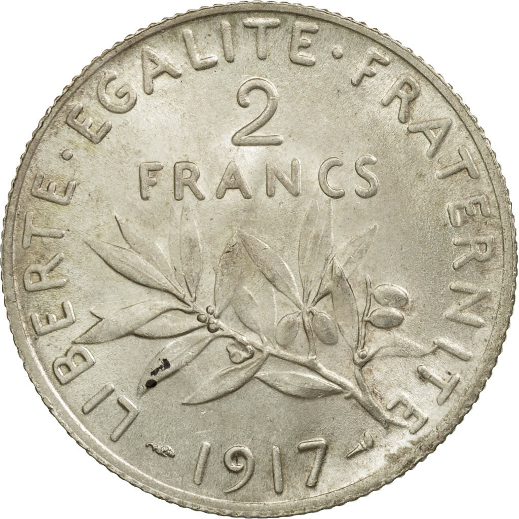 Coin, France, Semeuse, 2 Francs, 1917, Paris, MS(64), Silver, KM:845.1