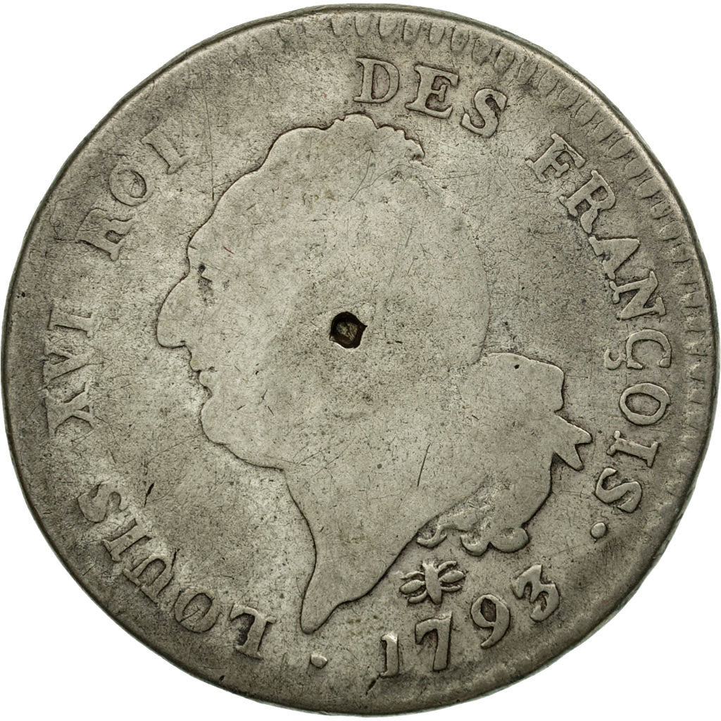 Coin, France, Louis XVI, 30 Sols, 1793, Lyon, VG(8-10), Silver, Gadoury:39