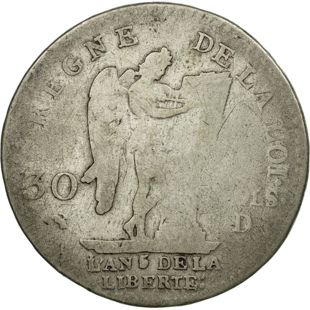 Coin, France, Louis XVI, 30 Sols, 1793, Lyon, VG(8-10), Silver, Gadoury:39