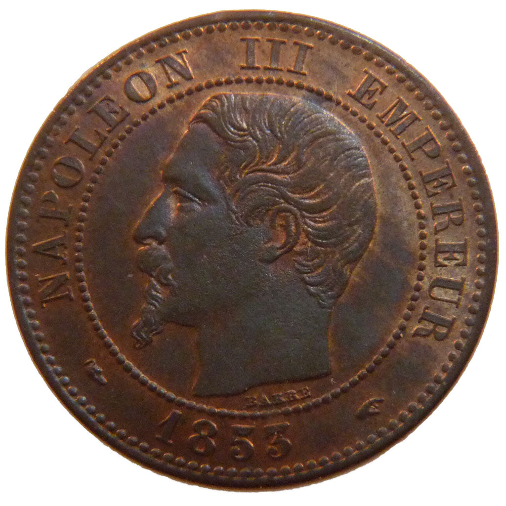 FRANCE, Napoléon III, 2 Centimes, 1853, Paris, MS(60-62), Bronze, Gadoury #103,