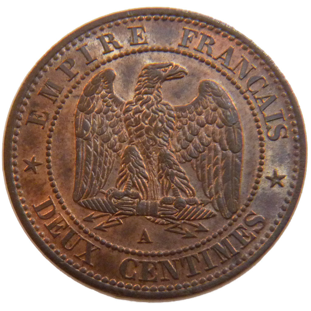 FRANCE, Napoléon III, 2 Centimes, 1853, Paris, MS(60-62), Bronze, Gadoury #103,