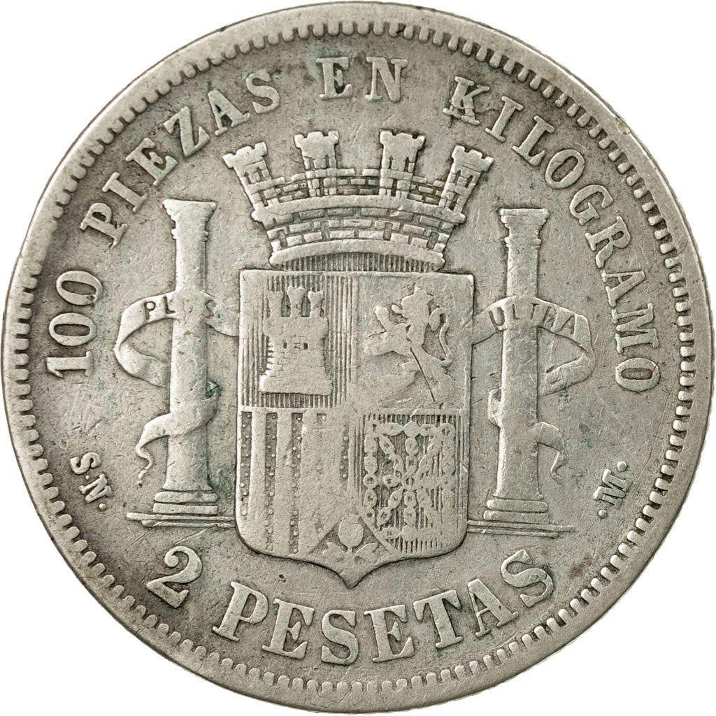 Coin, Spain, Provisional Government, 2 Pesetas, 1870, Madrid, VF(20-25), Silver