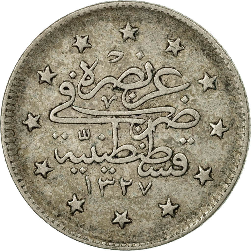 Coin, Turkey, Muhammad V, 2 Kurush, 1910/AH1327, Qustantiniyah, EF(40-45)