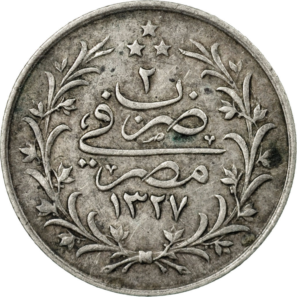 Coin, Egypt, Muhammad V, Qirsh, 1910/AH1327, Misr, EF(40-45), Silver, KM:305