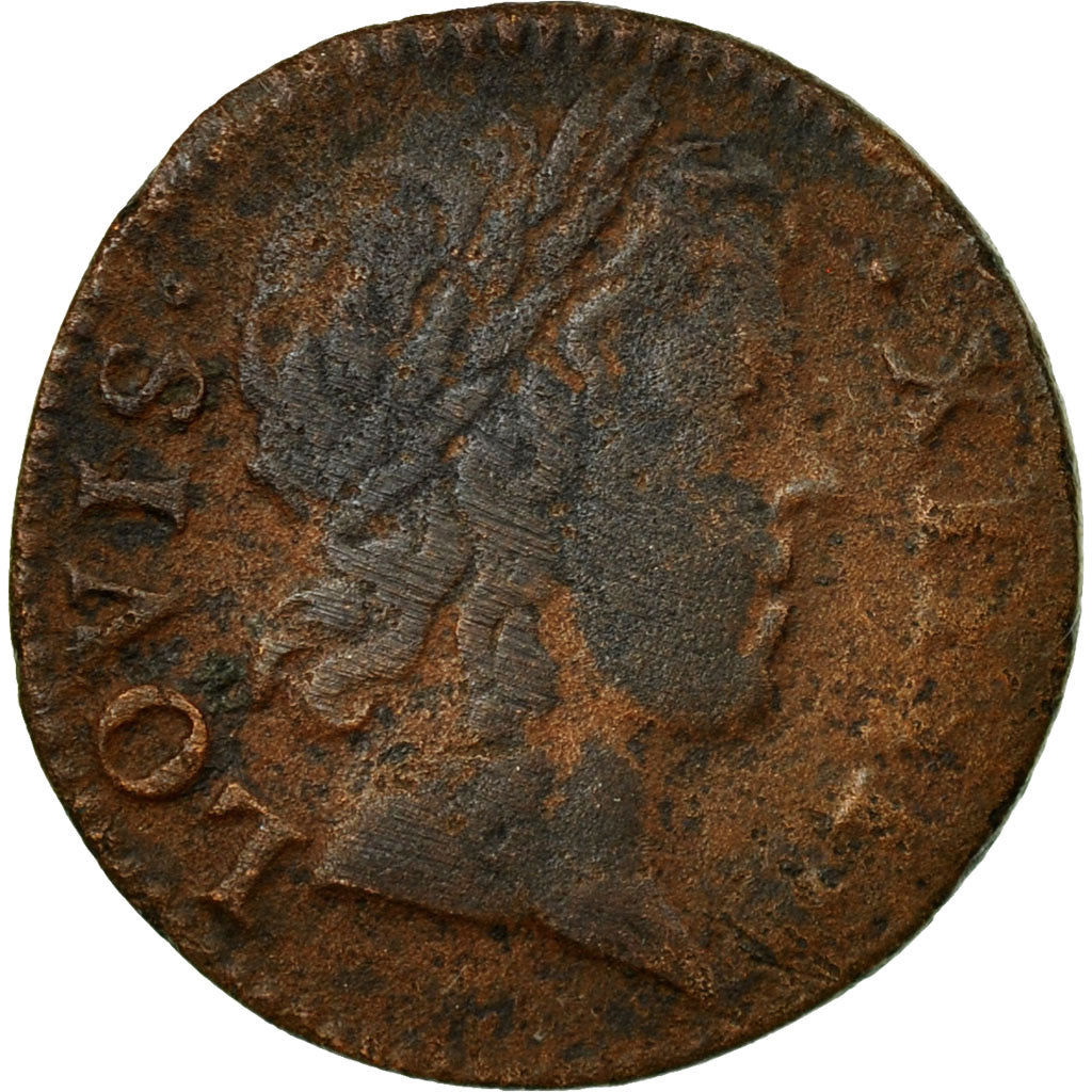 Coin, France, Louis XIV, Denier Tournois, 1648, Paris, VF(30-35), Copper