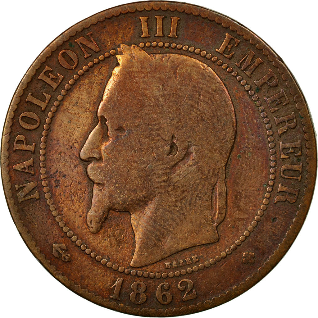 Monnaie, France, Napoleon III, 10 Centimes, 1862, Strasbourg, B+, Bronze