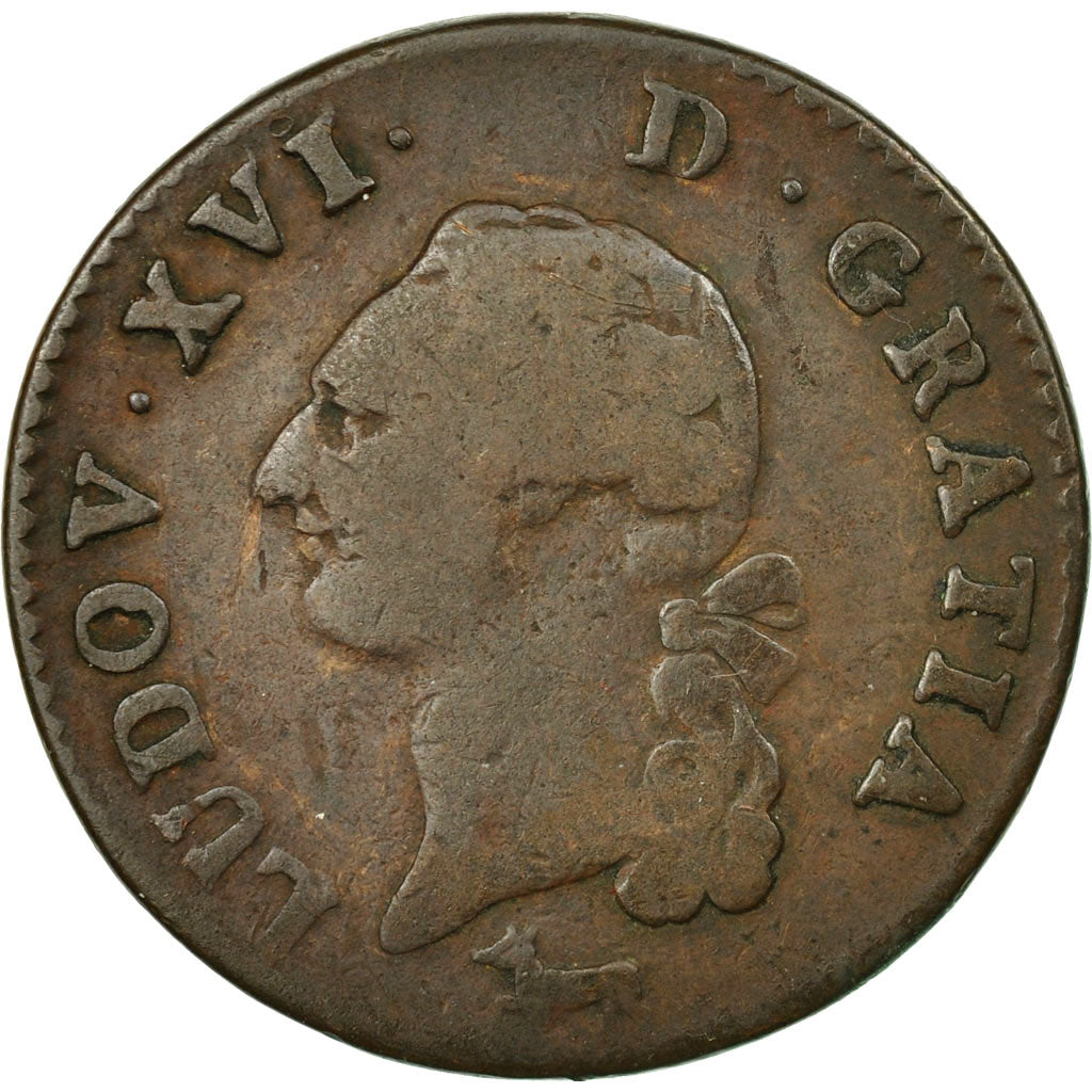 Moneda, Francia, Louis XVI, Sol ou sou, Sol, 1782, Orléans, BC+, Cobre