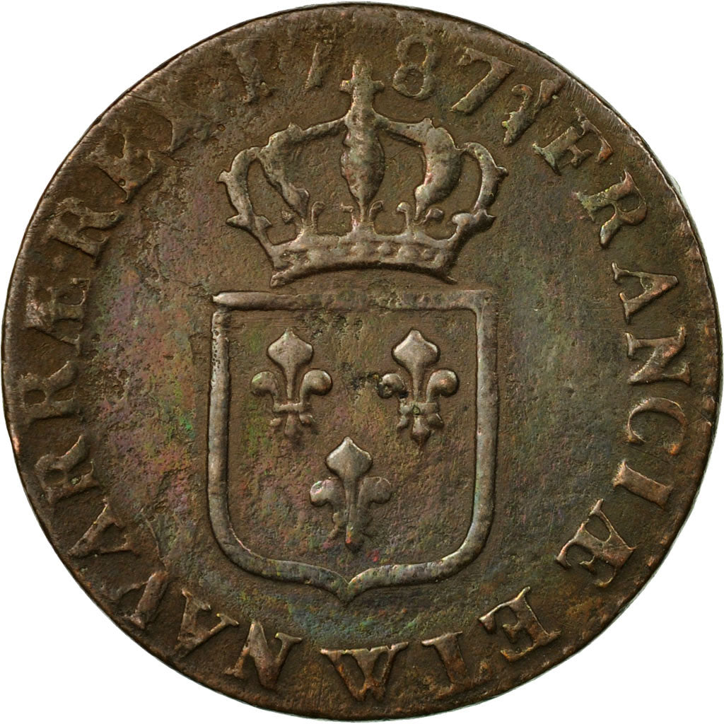 Moneta, Francia, Louis XVI, Sol ou sou, Sol, 1787, Lille, MB+, Rame, KM:578.16