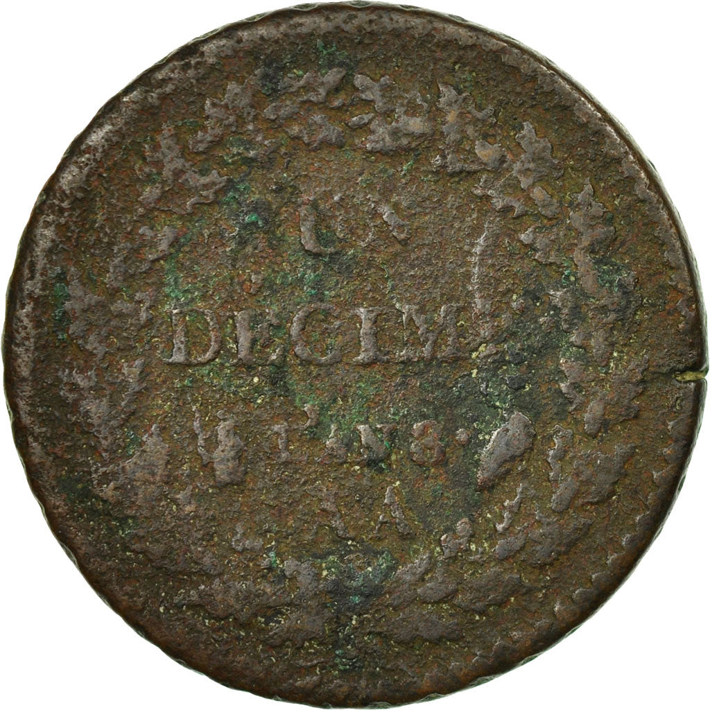 Coin, France, Dupré, 10 Centimes, AN 8, Metz, VG(8-10), Bronze, KM:644.2