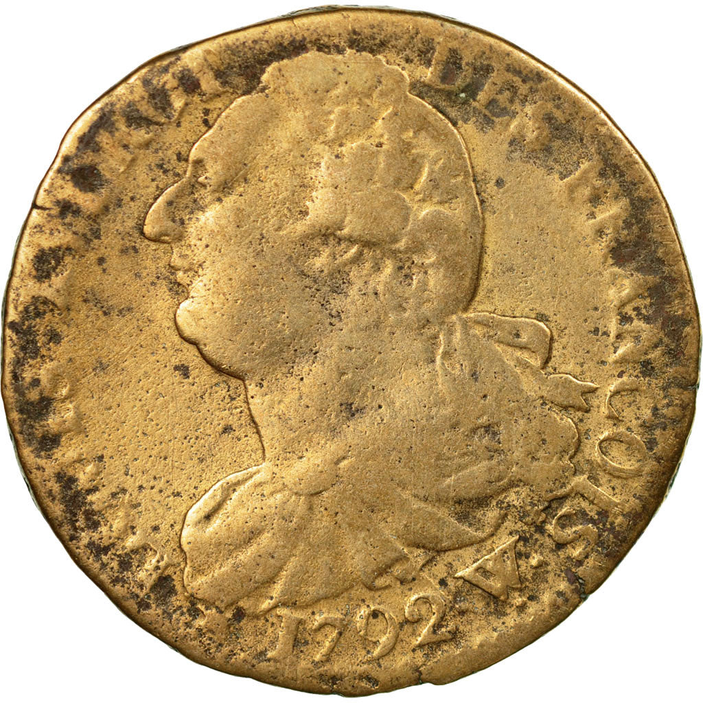 Coin, France, Louis XVI, 2 Sols, 1792, Arras, VF(20-25), Bronze, Gadoury:25