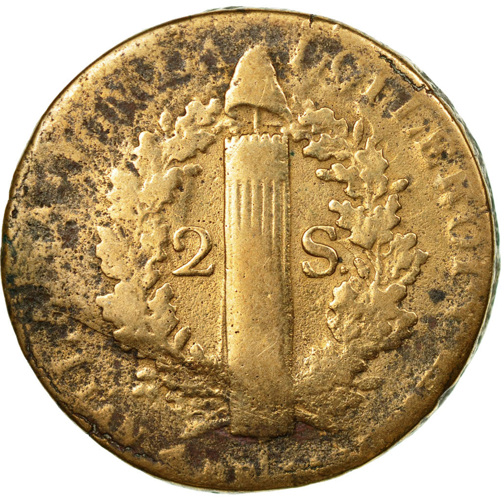 Coin, France, Louis XVI, 2 Sols, 1792, Arras, VF(20-25), Bronze, Gadoury:25