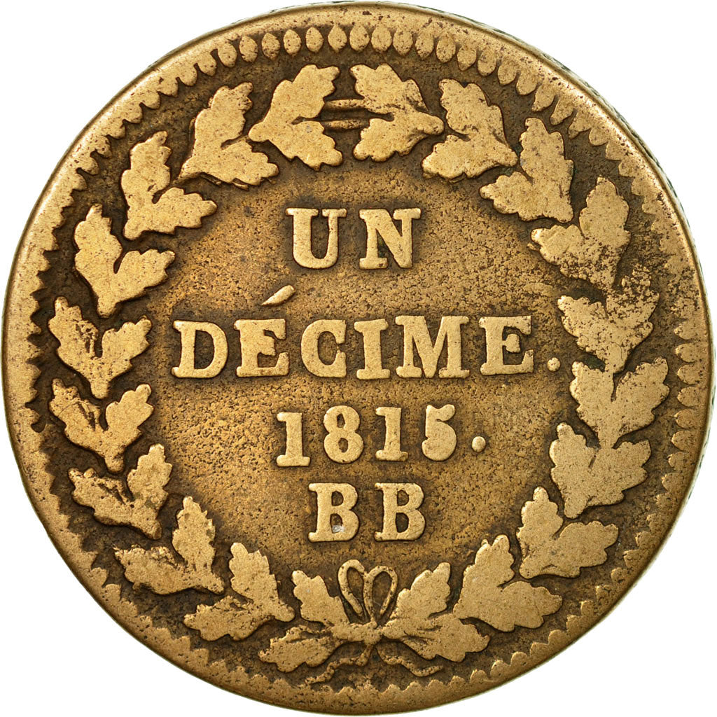 Coin, France, Napoleon I, Decime, 1815, Strasbourg, VF(20-25), Bronze