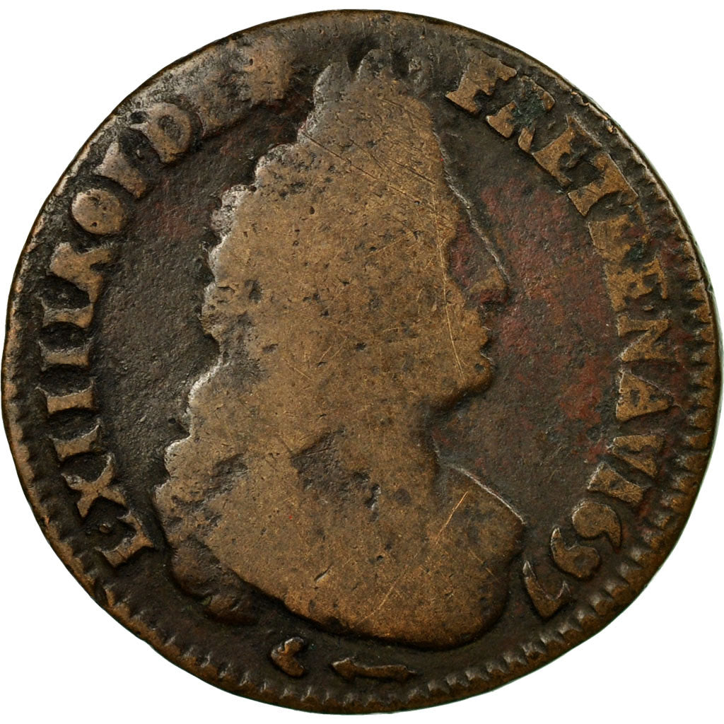 Monnaie, France, Louis XIV, Liard de France, 1697, Pau, TB, Cuivre, C2G:210