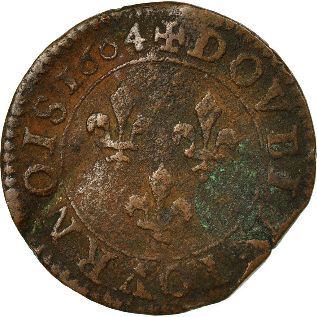 Moneta, Francia, Henri IV, Double Tournois, 1604, Paris, MB, Rame, CGKL:222