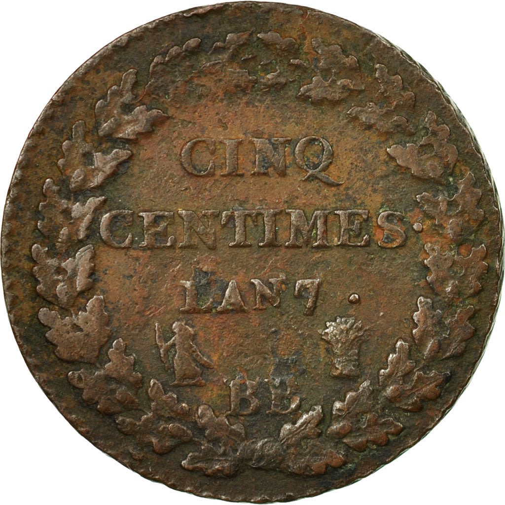 Moneta, Francia, Dupré, 5 Centimes, AN 7, Strasbourg, MB+, Bronzo, Gadoury:126