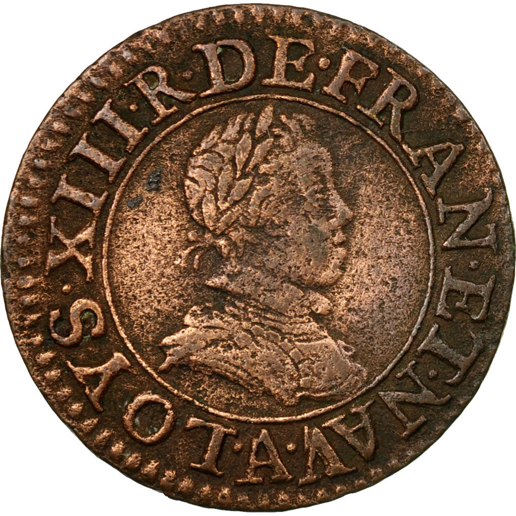 Coin, France, Louis XIII, Double Tournois, 1616, Paris, VF(30-35), Copper