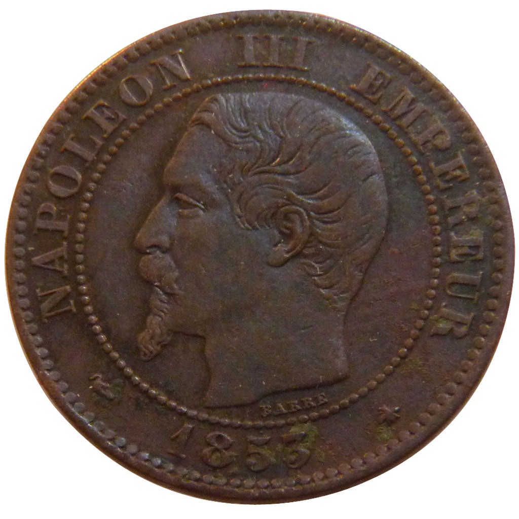 FRANCE, Napoléon III, 2 Centimes, 1853, Strasbourg, KM #776.3, EF(40-45), Bronze
