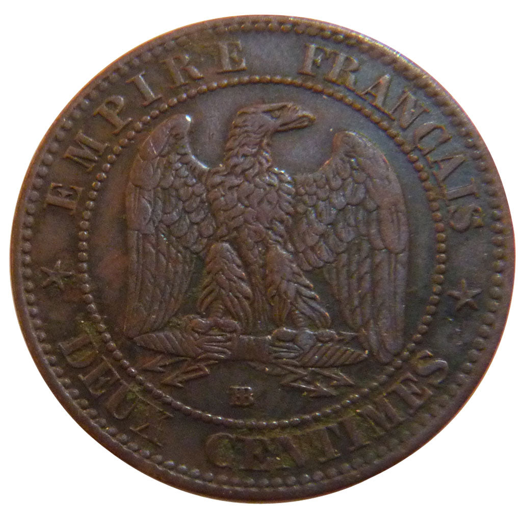 FRANCE, Napoléon III, 2 Centimes, 1853, Strasbourg, KM #776.3, EF(40-45), Bronze