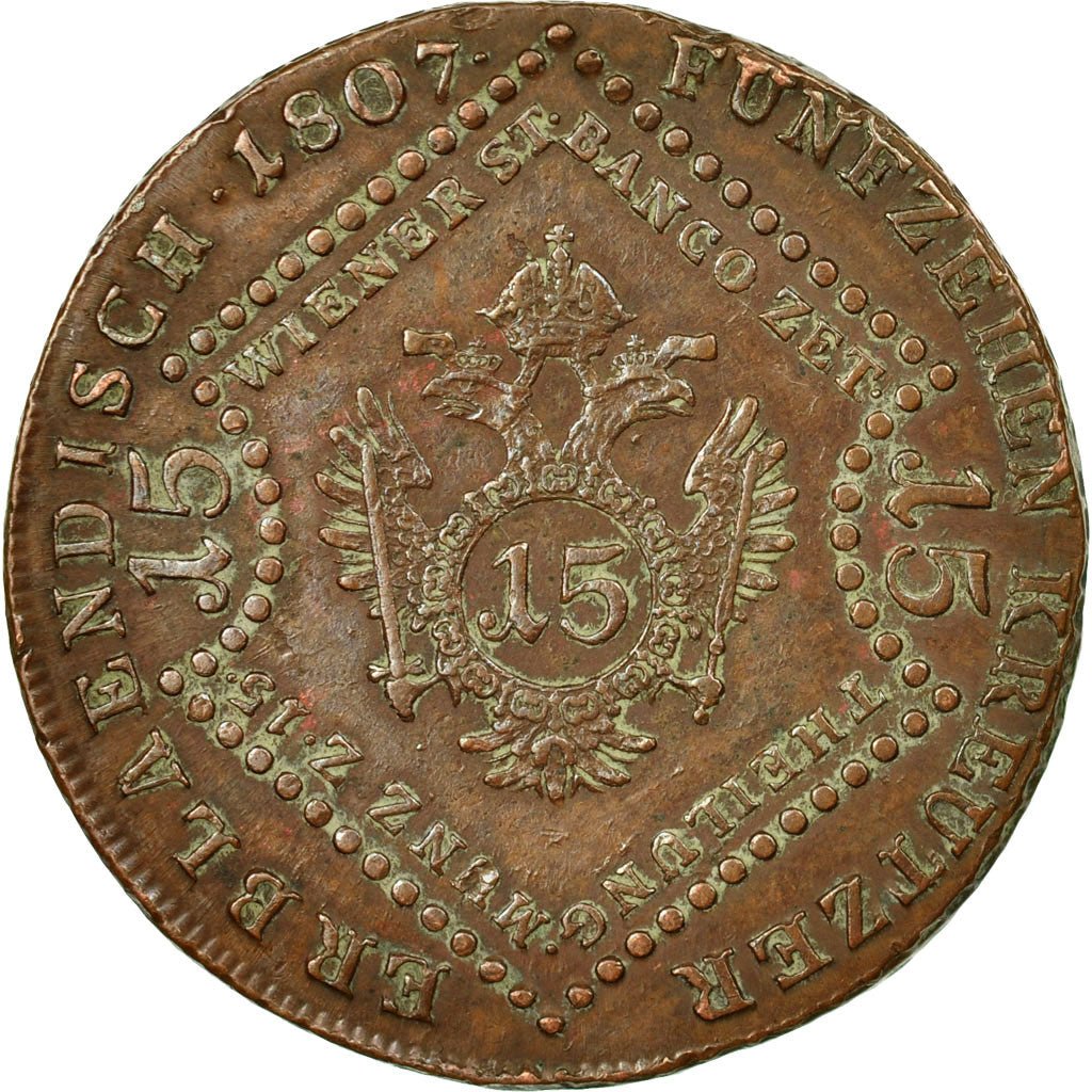 Coin, Austria, Franz II (I), 15 Kreuzer, 1807, Schmollnitz, VF(30-35), Copper