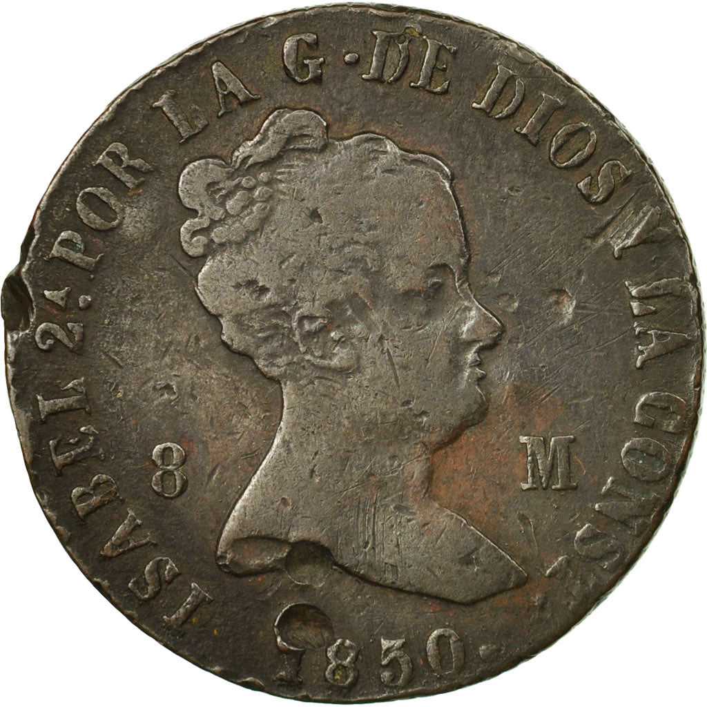 Moneta, Spagna, Isabel II, 8 Maravedis, 1850, Jubia, MB, Rame, KM:531.2