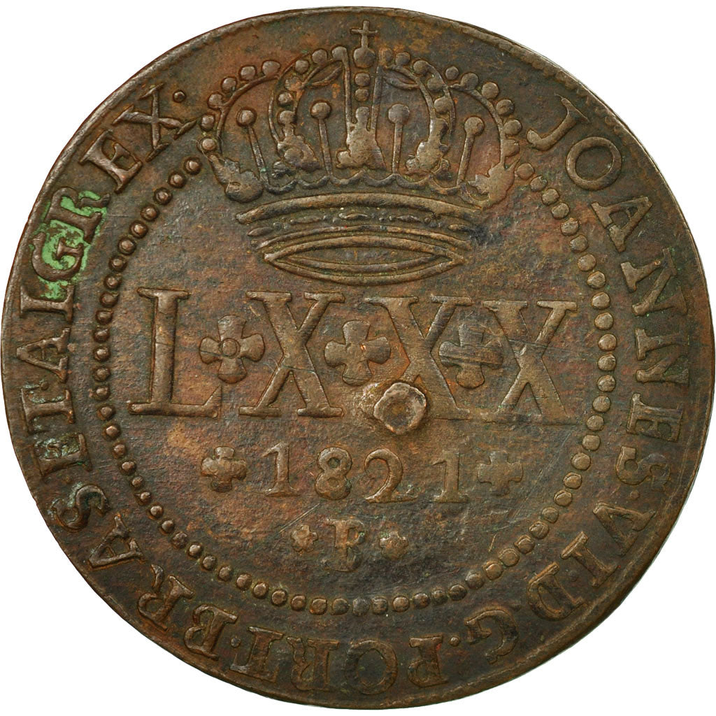 Monnaie, Brésil, 80 Reis, 1821, Bahia, TTB, Cuivre, KM:342.1