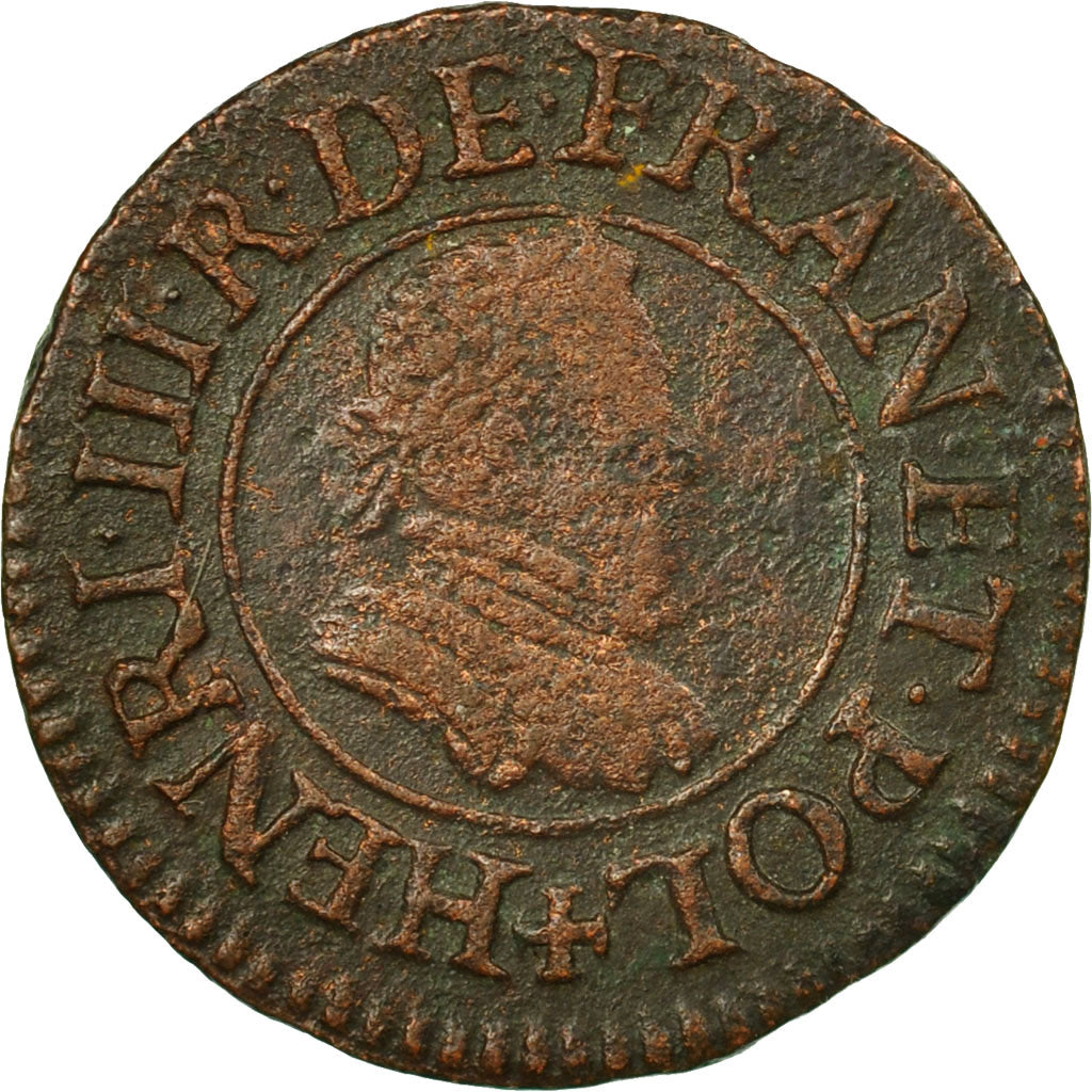 Coin, France, Henri III, Denier Tournois, 1580, Paris, VF(20-25), Copper