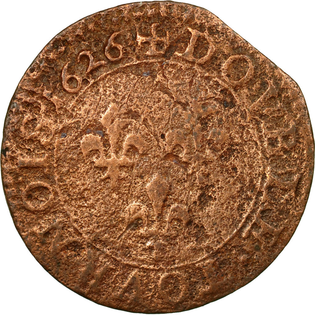 Coin, France, Louis XIII, Double Tournois, 1626, Paris, F(12-15), Copper