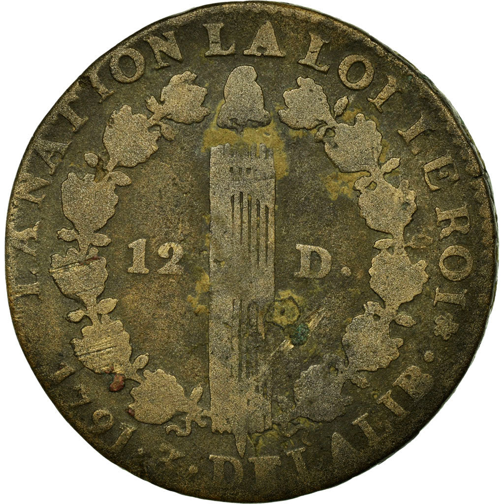 Moneta, Francia, Louis XVI, 12 deniers françois, 12 Deniers, 1791, Paris, B+