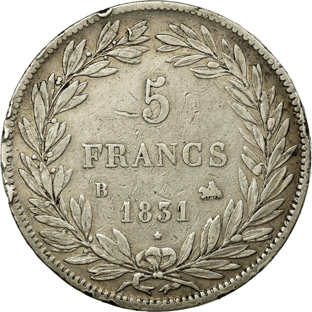 Coin, France, Louis-Philippe, 5 Francs, 1831, Rouen, VF(30-35), Silver