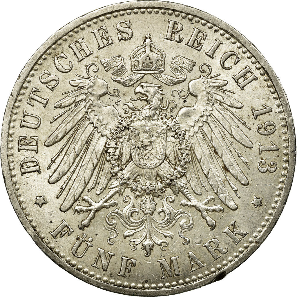 Coin, German States, PRUSSIA, Wilhelm II, 5 Mark, 1913, Berlin, AU(50-53)