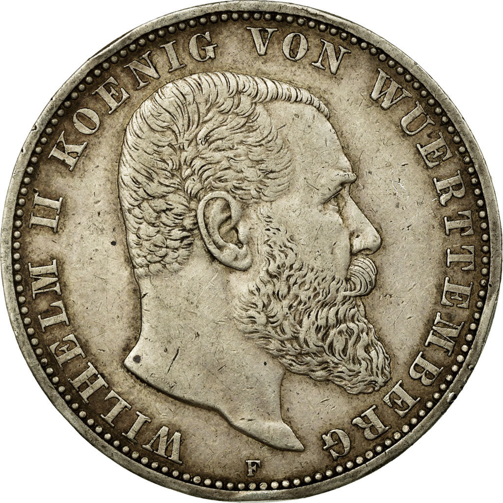 Coin, German States, WURTTEMBERG, Wilhelm II, 5 Mark, 1913, Freudenstadt