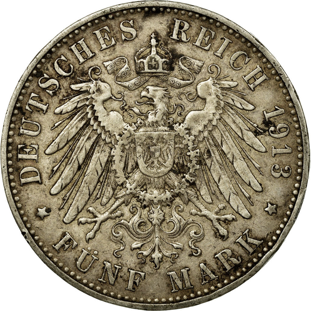 Coin, German States, WURTTEMBERG, Wilhelm II, 5 Mark, 1913, Freudenstadt